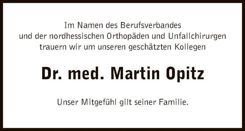  Traueranzeige für Martin Opitz vom 12.01.2016 aus HNA