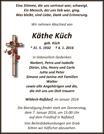 Traueranzeige von Käthe Küch von HNA