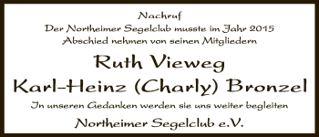 Traueranzeige von Ruth Vieweg und Karl-Heinz (Charly) Bronzel  von HNA