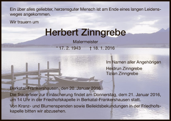 Traueranzeige von Herbert Zinngrebe von HNA