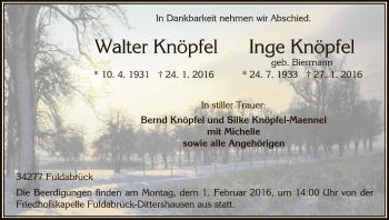 Traueranzeige von Walter und Inge Knöpfel von HNA