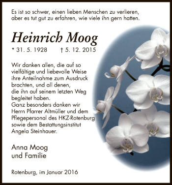 Traueranzeige von Heinrich Moog von HNA