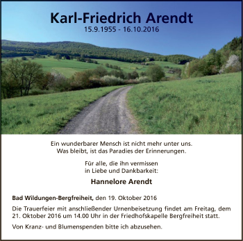 Traueranzeige von Karl-Friedrich Arendt von HNA