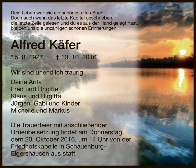 Traueranzeigen Von Alfred K Fer Trauer Hna De