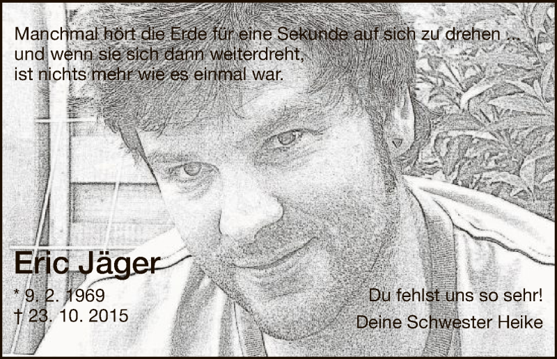  Traueranzeige für Eric Jäger vom 22.10.2016 aus HNA