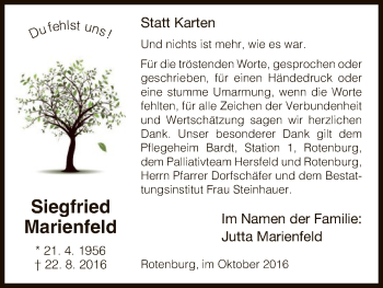 Traueranzeige von Siegfried Marienfeld von HNA