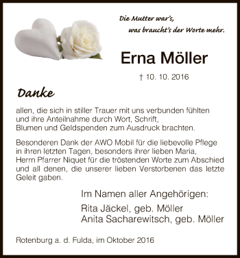 Traueranzeige von Erna Möller von HNA