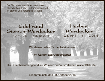 Traueranzeige von Herbert und Edeltraud Siemon-Werdecker von HNA