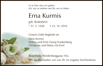 Traueranzeige von Erna Kurmis von HNA