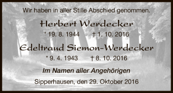 Traueranzeige von Herbert und Edeltraud Siemon-Werdecker von HNA