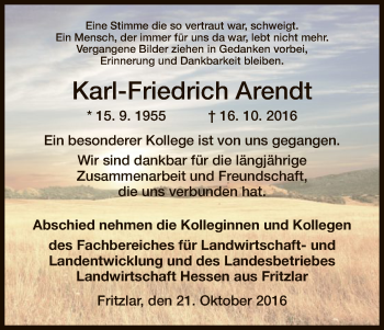 Traueranzeige von Karl-Friedrich Arendt von HNA