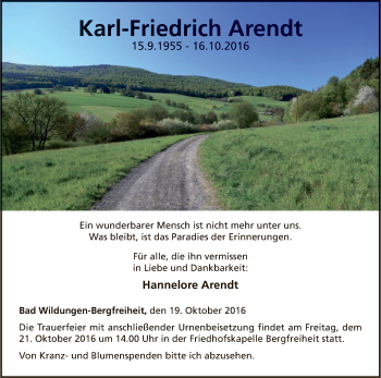 Traueranzeige von Karl-Friedrich Arendt von HNA