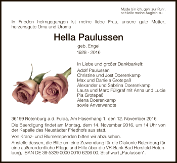 Traueranzeige von Hella Paulussen von HNA
