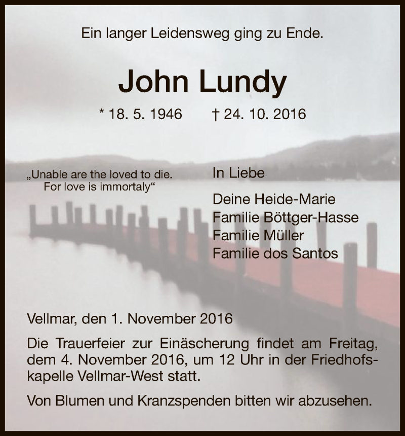 Traueranzeigen von John Lundy Trauer.HNA.de