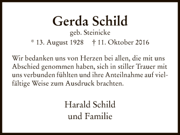 Traueranzeige von Gerda Schild von HNA