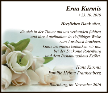 Traueranzeige von Erna Kurmis von HNA