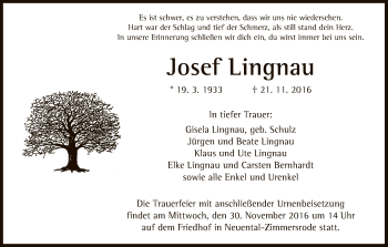 Traueranzeige von Josef Lingnau von HNA