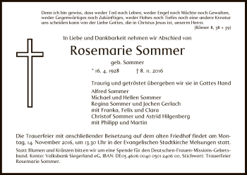 Traueranzeige von Rosemarie Sommer von HNA