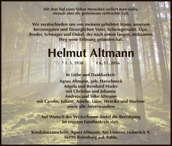 Traueranzeige von Helmut Altmann von HNA