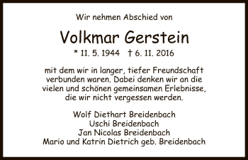 Traueranzeige von Volkmar Gerstein von HNA