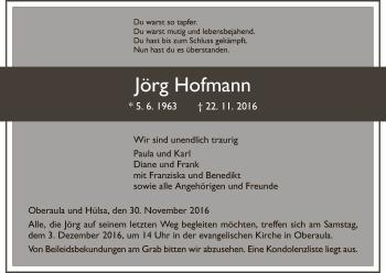 Traueranzeige von Jörg Hofmann von HNA