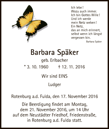 Traueranzeige von Barbara Späker von HNA