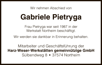 Traueranzeige von Gabriele Pietryga von HNA