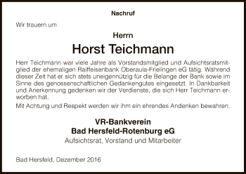 Traueranzeige von Horst Teichmann von HNA