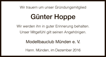 Traueranzeige von Günter Hoppe von HNA