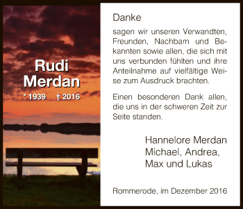 Traueranzeige von Rudi Merdan von HNA