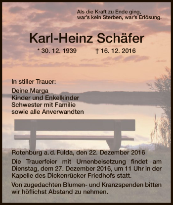 Traueranzeige von Karl-Heinz Schäfer von HNA