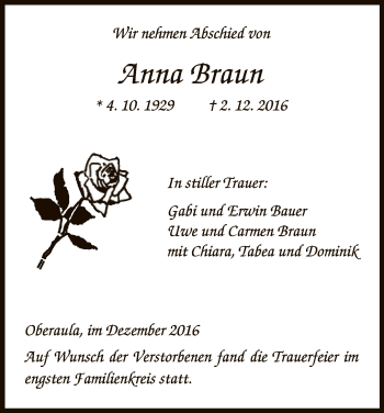 Traueranzeige von Anna Braun von HNA