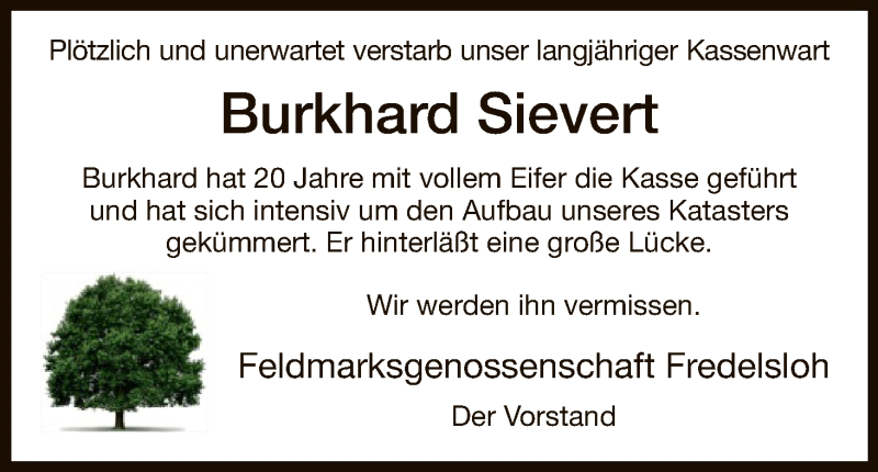  Traueranzeige für Burkhard Sievert vom 03.12.2016 aus HNA
