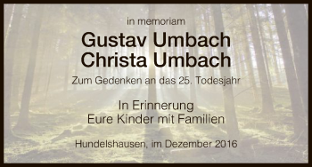 Traueranzeige von Gustav und Christa Umbach von HNA