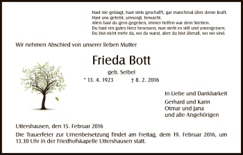 Traueranzeige von Frieda Bott von HNA