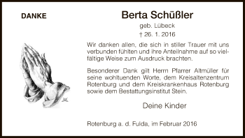 Traueranzeige von Berta Schüßler von HNA