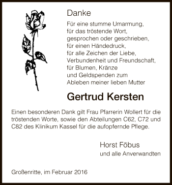 Traueranzeige von Gertrud Kersten von HNA