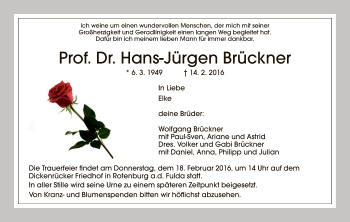 Traueranzeige von Hans-Jürgen Brückner von HNA