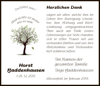 Traueranzeige von Horst Baddenhausen von HNA