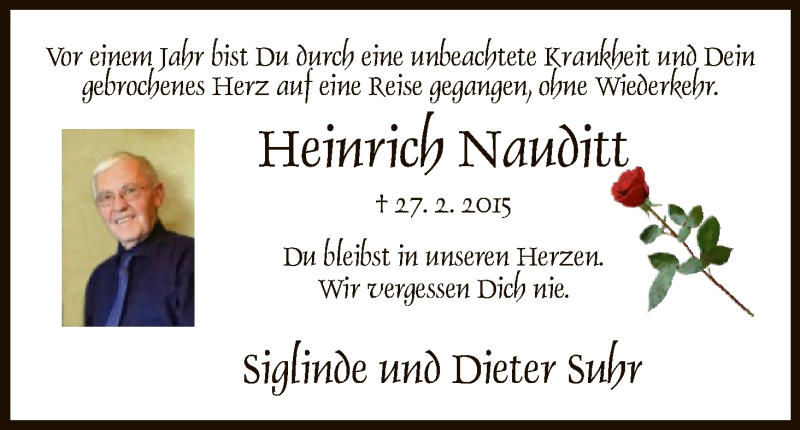  Traueranzeige für Heinrich Nauditt vom 27.02.2016 aus HNA