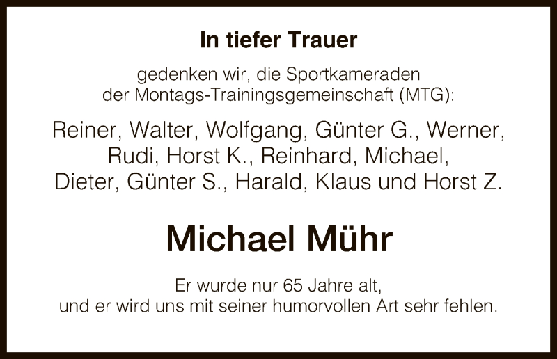  Traueranzeige für Michael Mühr vom 03.02.2016 aus HNA