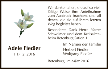 Traueranzeige von Adele Fiedler von HNA