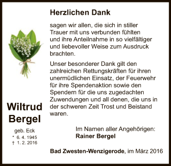 Traueranzeige von Wiltrud Bergel von HNA