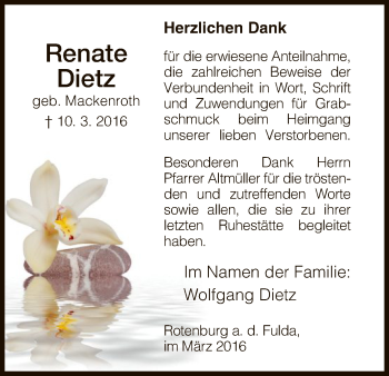 Traueranzeige von Renate Dietz von HNA