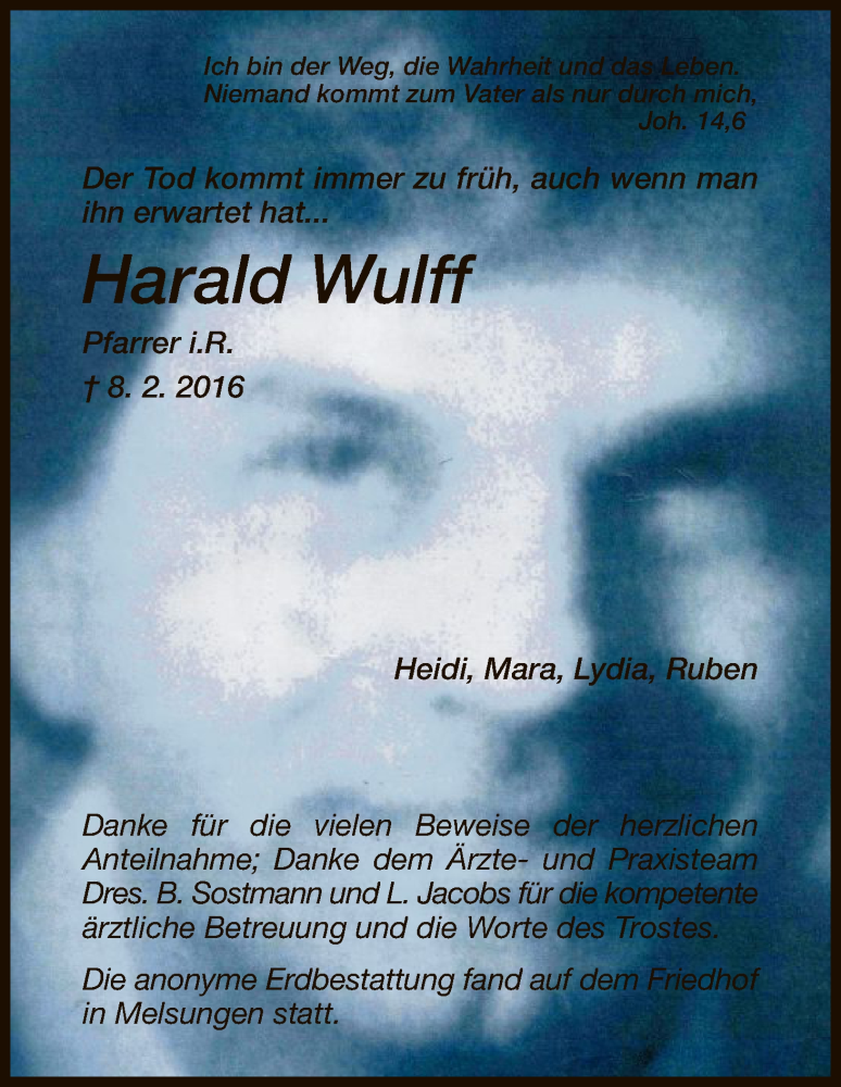  Traueranzeige für Harald Wulff vom 05.03.2016 aus HNA
