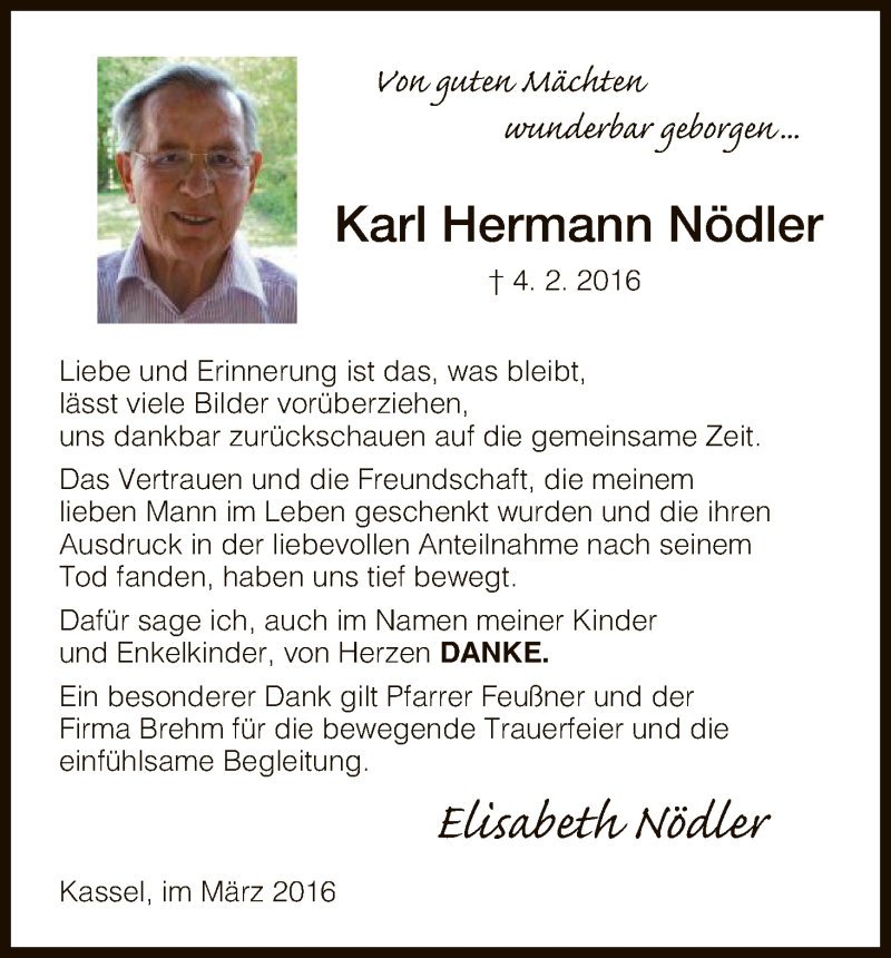  Traueranzeige für Karl Hermann Nödler vom 05.03.2016 aus HNA