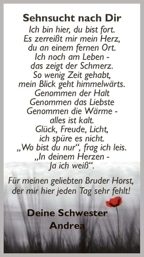  Traueranzeige für Horst  vom 04.03.2016 aus HNA