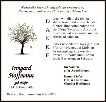 Traueranzeige von Irmgard Hoffmann von HNA