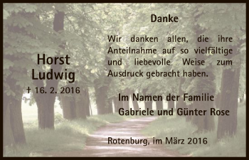 Traueranzeige von Horst Ludwig von HNA