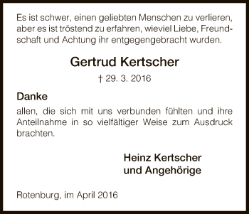 Traueranzeige von Gertrud Kertscher von HNA